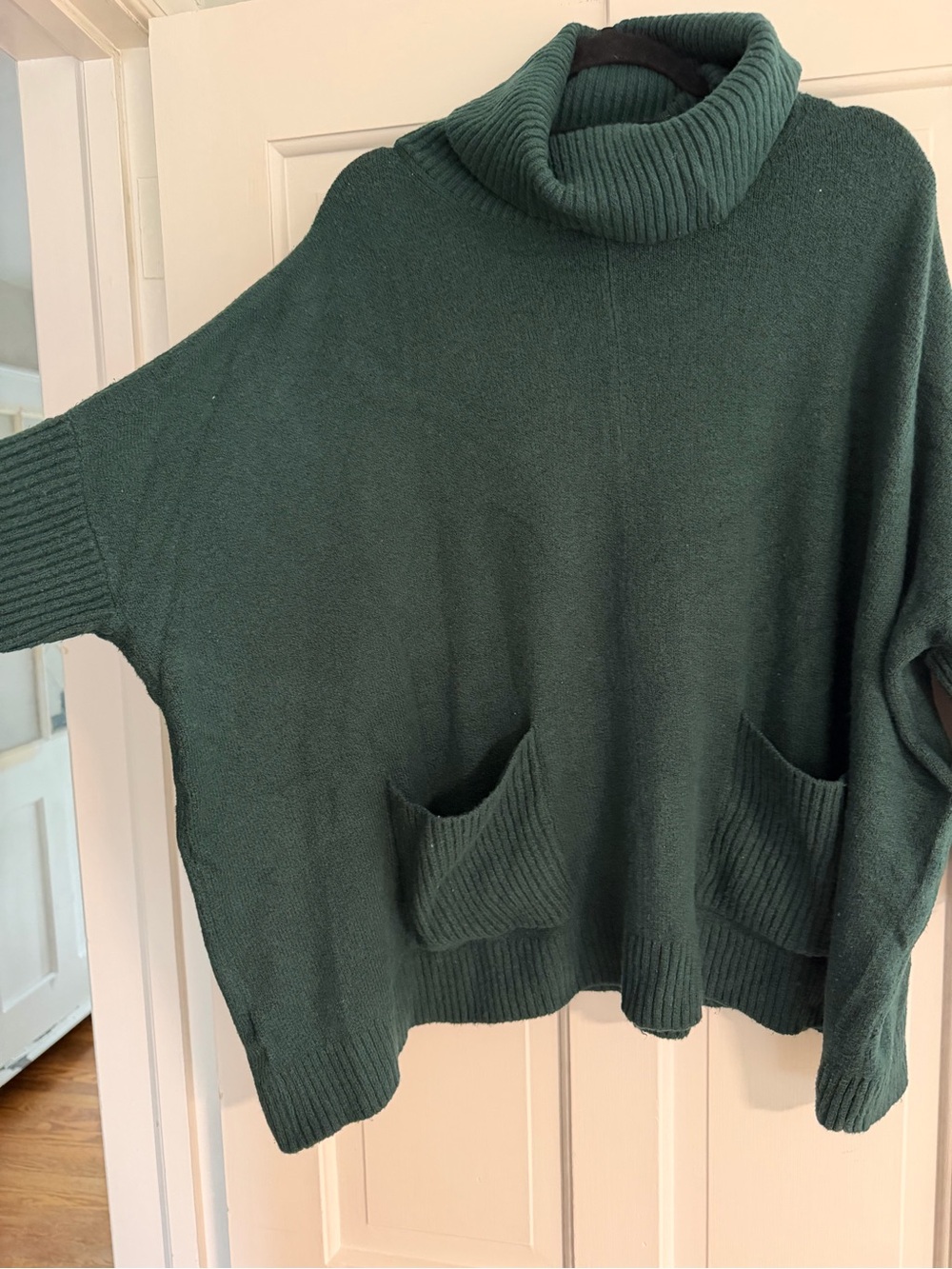 LOFT Dark Green Cowl Neck Poncho Sweater with Pockets